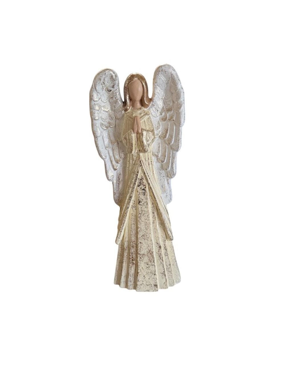 Praying Angel Figurine With Gold & White Distressed Finish 17.5 Inches Tall